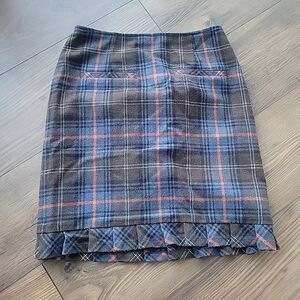 Heritage Plaid Wool Blend Women's Pencil Pleated Skirt Blue & Black, Sz 6